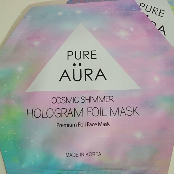 2 Two Boxes of Sheet Masks Pure Aura Hologram Foil Six total Masks NIB - Picture 2 of 11